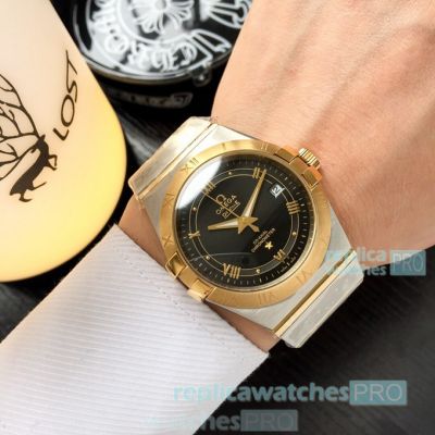 Copy Omega Double Eagle Watch Two Tone Black Dial 42mm